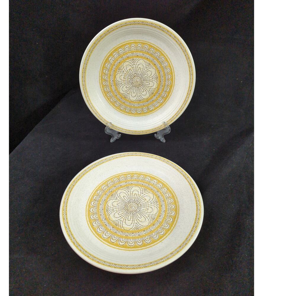 2 Vintage Franciscan Earthenware Hacienda Gold Flower Salad Plates